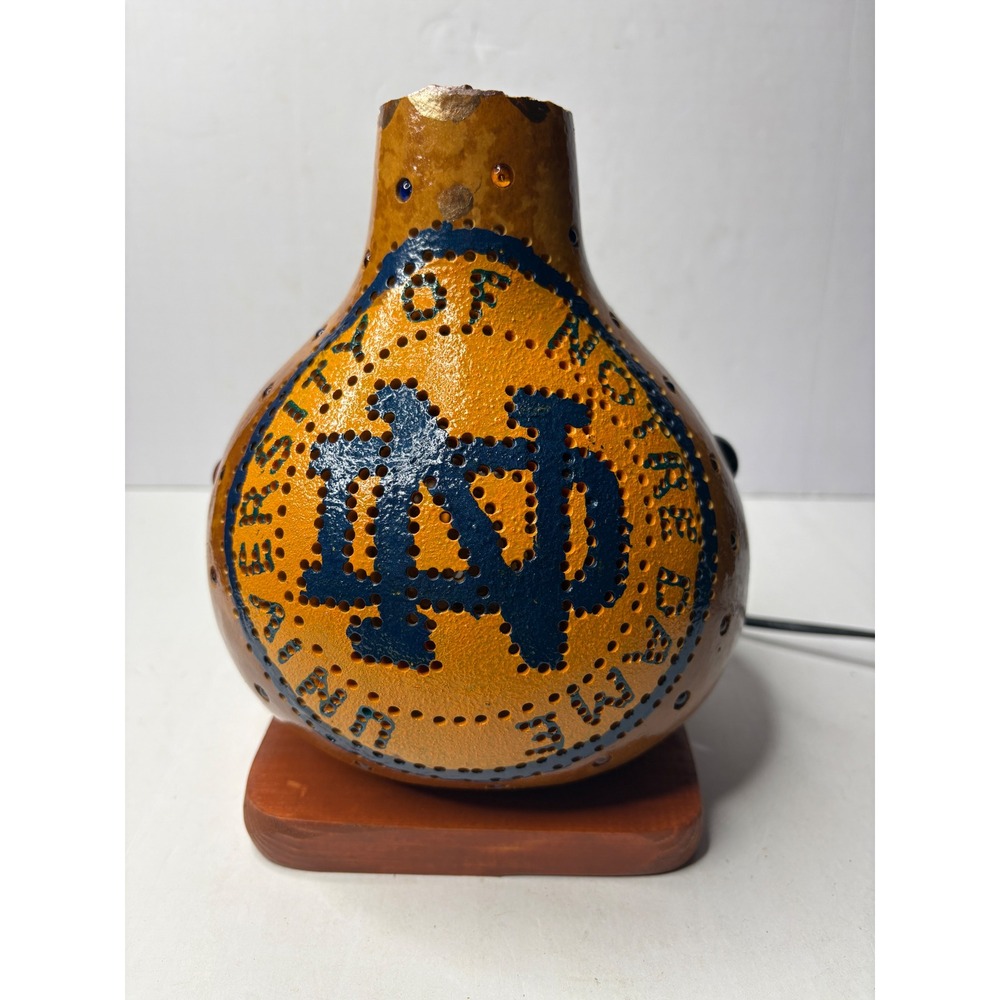 Notre Dame Fighting Irish Handcrafted‎ Gourd Lamp Folk Art Leprechaun ND Logo